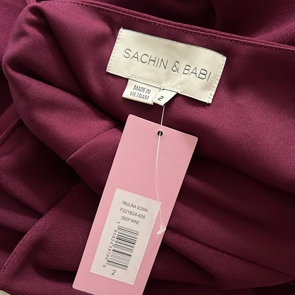 Sachin & Babi Paulina Gown Deep Wine Size 2 New With Tags wedding formal - Picture 3 of 4